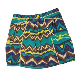 Anthropologie Lilu Silk Skirt Ikat Pattern Vibrant Size Medium Bordered Bolts